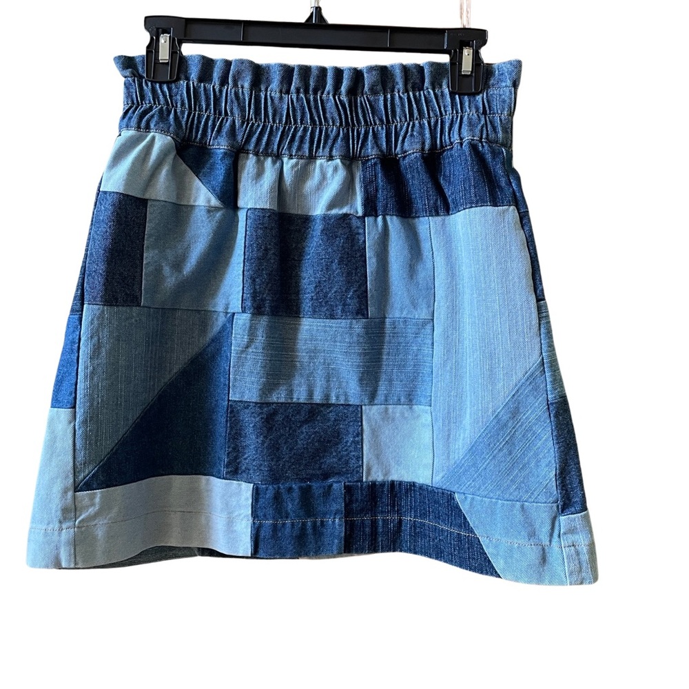 Sea New York Diego Patchwork Denim Mini Skirt, Small.